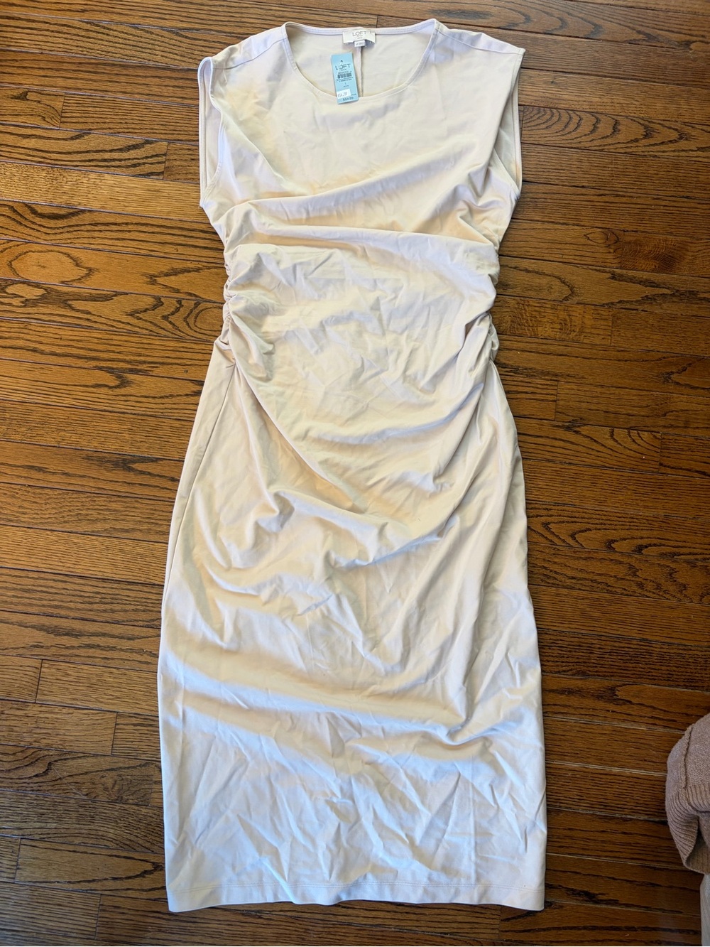 NWT Loft Cream Ruched Sleeveless Sheath Dress